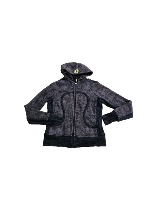 Lululemon Tops - Lululemon Scuba Hoodie Womens 12 Black Gray Zip Abstract Fleece Inside Logo Yoga